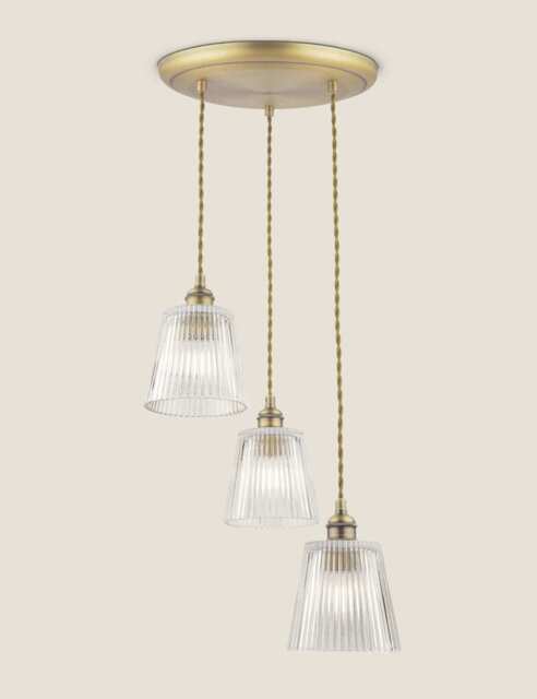 Laura Ashley Callaghan Glass 3 Light Pendant Antique Brass