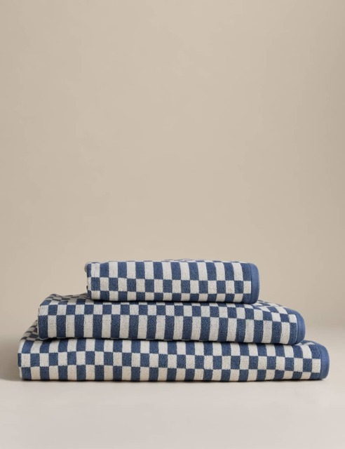 M&S Pure Cotton Geometric Check Towel Slate Blue