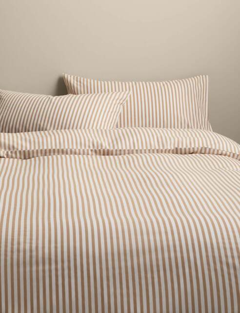 M&S Cotton Blend Simple Stripe Bedding Set Biscuit