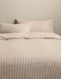 M&S Cotton Blend Simple Stripe Bedding Set Biscuit