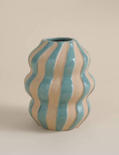 M&S Medium Striped Ceramic Vase Blue