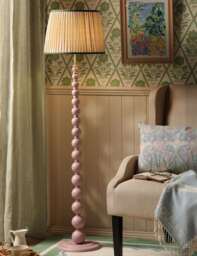 Joules Home Lighting Harewood Wood Bobbin Floor Lamp Pink Mix