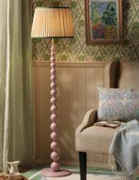 Joules Home Lighting Harewood Wood Bobbin Floor Lamp Pink Mix