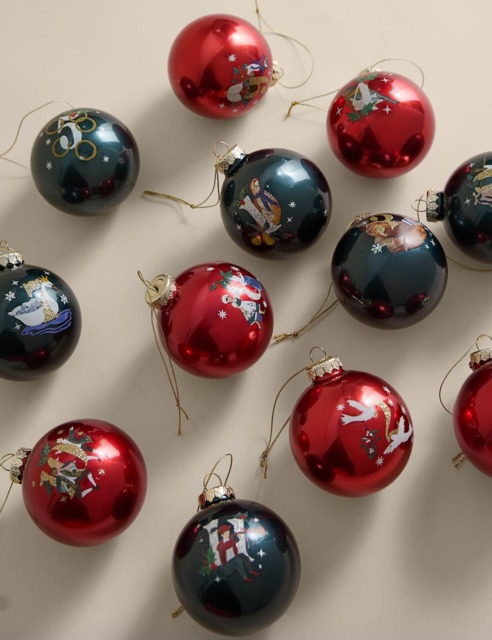 M&S 12 Pack Glass 12 Days of Christmas Baubles Multi