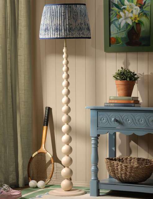 Joules Home Lighting Harewood Wood Bobbin Floor Lamp Beige