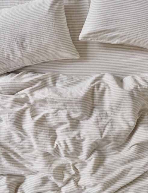 Piglet In Bed Pure Linen Striped Duvet Cover Oatmeal Mix