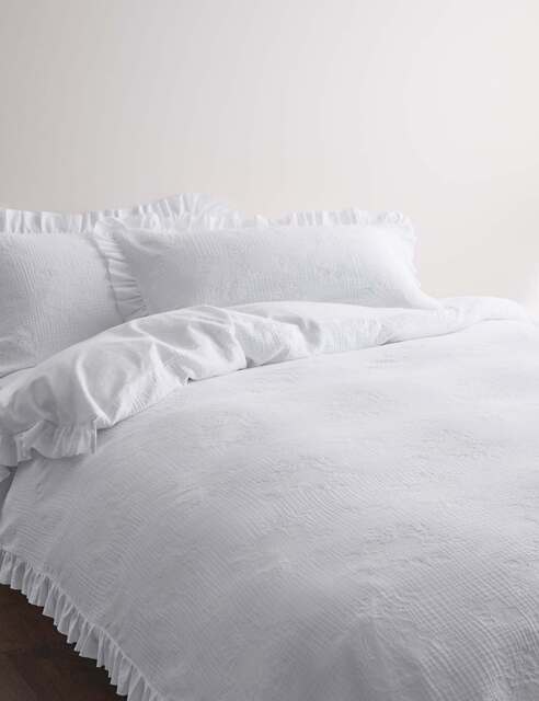 M&S Pure Cotton Floral Jacquard Bedding Set White