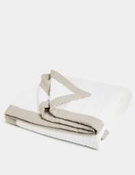 M&S Cotton Linen Border Bedspread Neutral