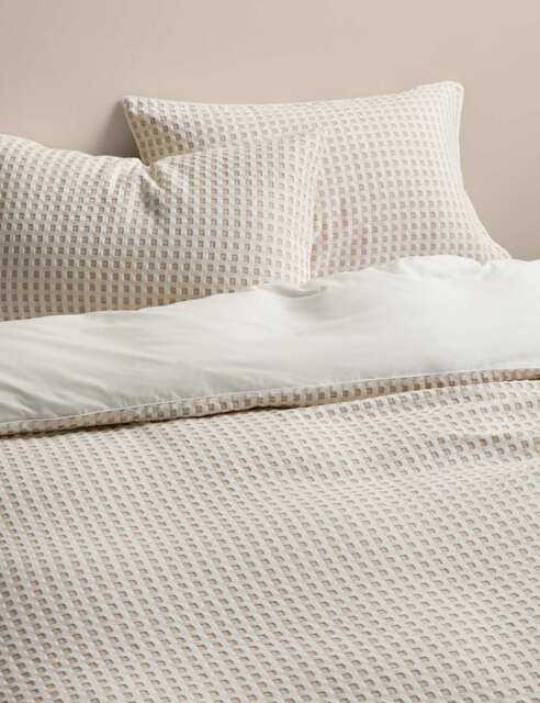 M&S Pure Cotton Waffle Bedding Set Neutral