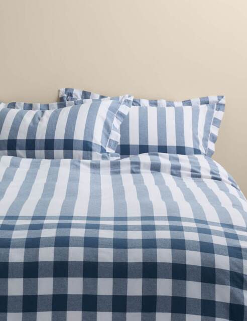 M&S Pure Cotton Striped Gingham Bedding Set Blue Mix