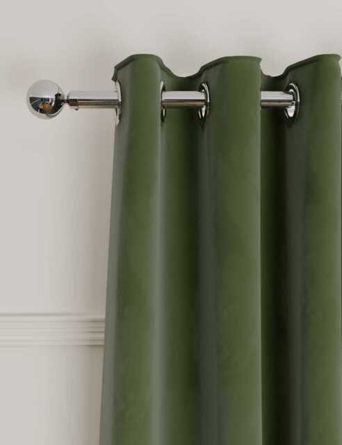 M&S Velvet Eyelet Curtains Green