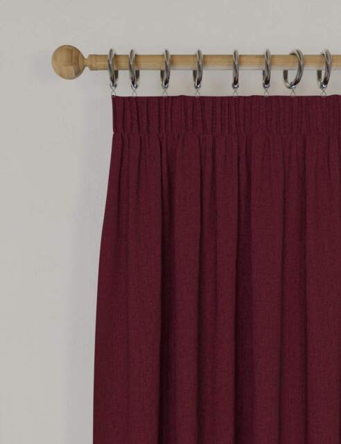 M&S Brushed Pencil Pleat Blackout Thermal Curtains Dark Red