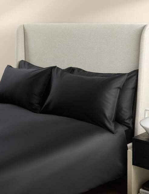 M&S X Kelly Hoppen 500 Thread Count Pure Cotton Sateen Bedding Set Black