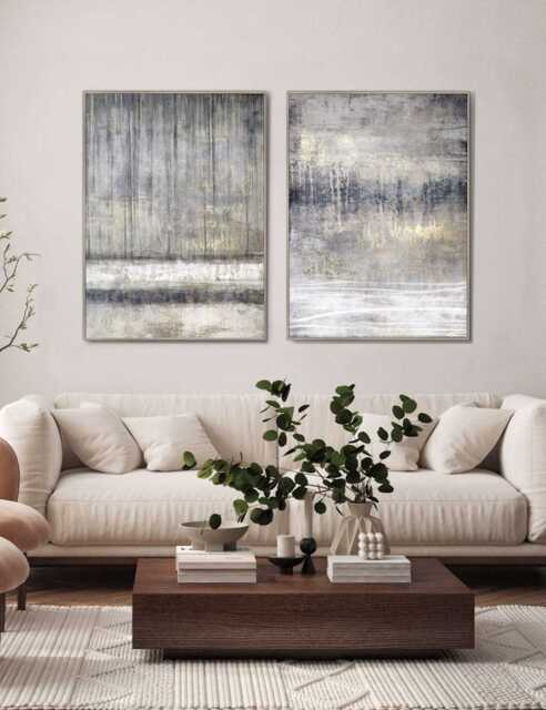 Gallery Direct Set of 2 Torrent Framed Canvas Grey