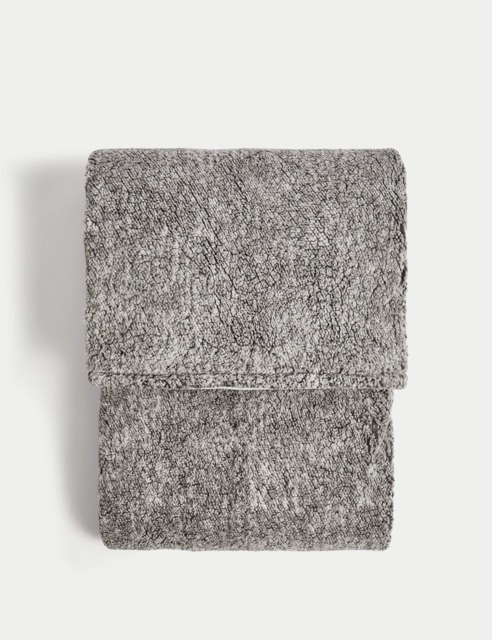 M&S Collection Heavyweight Electric Teddy Fleece Throw - Grey, Grey