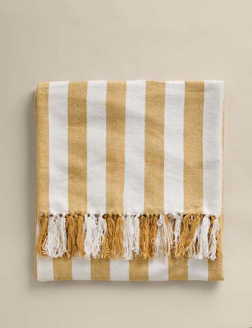 M&S Pure Cotton Woven Striped Throw Yellow Mix