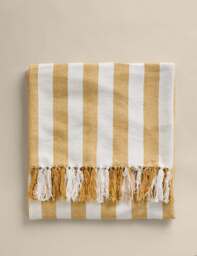 M&S Pure Cotton Woven Striped Throw Yellow Mix