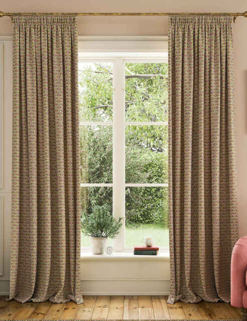 Joules Floral Foulard Pure Cotton Pencil Pleat Curtains Gold Mix