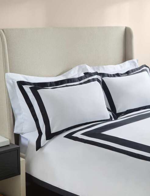 M&S X Kelly Hoppen Pure Cotton Double Border Bedding Set Black/White