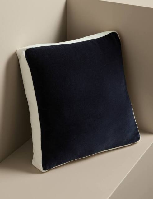 M&S X Kelly Hoppen Velvet Box Cushion Navy Mix