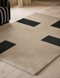 M&S X Kelly Hoppen Kelly Hoppen Pure Wool Dash Geometric Rug Taupe Mix