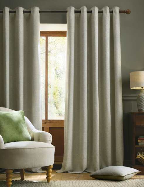 Laura Ashley Milbourne Herringbone Eyelet Curtains Grey Mix