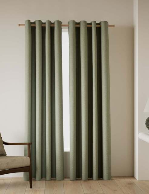 M&S Basketweave Eyelet Curtains Green