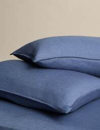 M&S 2 Pack Pure Linen Standard Pillowcases Slate Blue