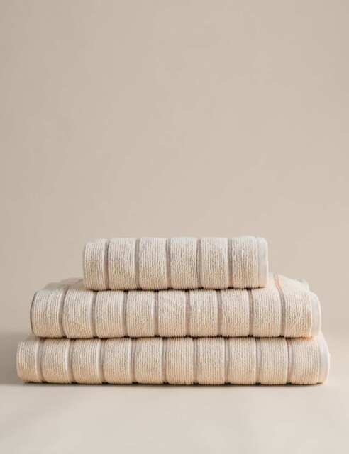 M&S Pure Cotton Textured Striped Towel Natural Mix
