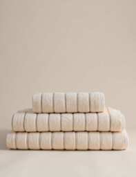 M&S Pure Cotton Textured Striped Towel Natural Mix