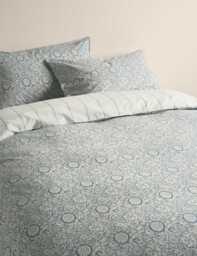 M&S Cotton Rich Woodblock Floral Bedding Set Slate Blue