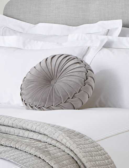 Laura Ashley Rosanna Velvet Round Pleated Cushion Grey