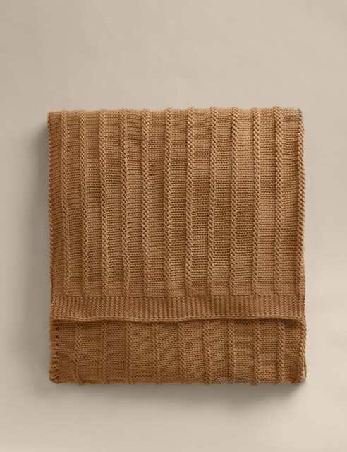 M&S Ribbed Knitted Throw Tan