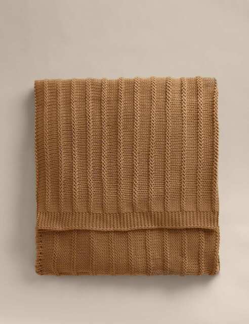 M&S Ribbed Knitted Throw Tan
