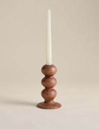 M&S Bobbin Wooden Dinner Candle Holder Natural