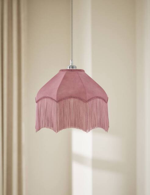 M&S Fringed Velvet Lamp Shade Pink