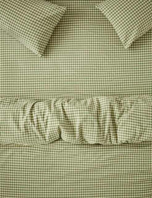 Piglet In Bed Linen Blend Gingham Fitted Sheet Green
