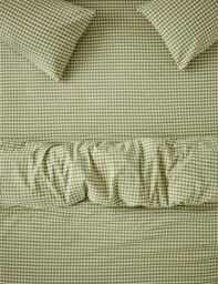 Piglet In Bed Linen Blend Gingham Fitted Sheet Green