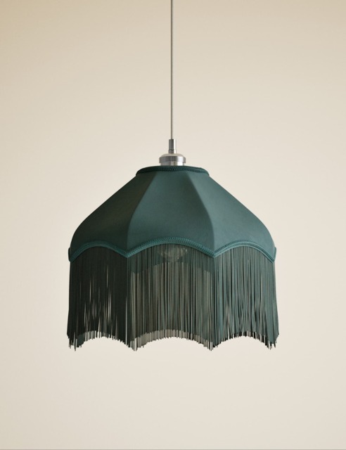 M&S Fringed Velvet Lamp Shade Dark Green