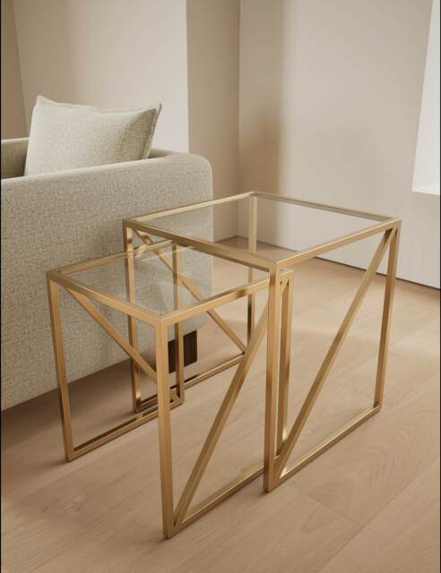Gallery Direct Milan Metal & Glass Nest of Tables Antique Brass