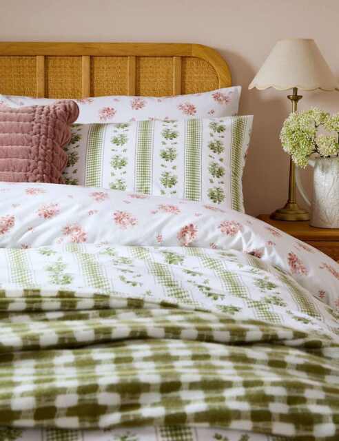 Laura Ashley Set of 2 Pensham Stripe Pure Cotton Pillowcases Green Mix