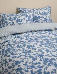 M&S Cotton Rich Floral Reversible Bedding Set Slate Blue