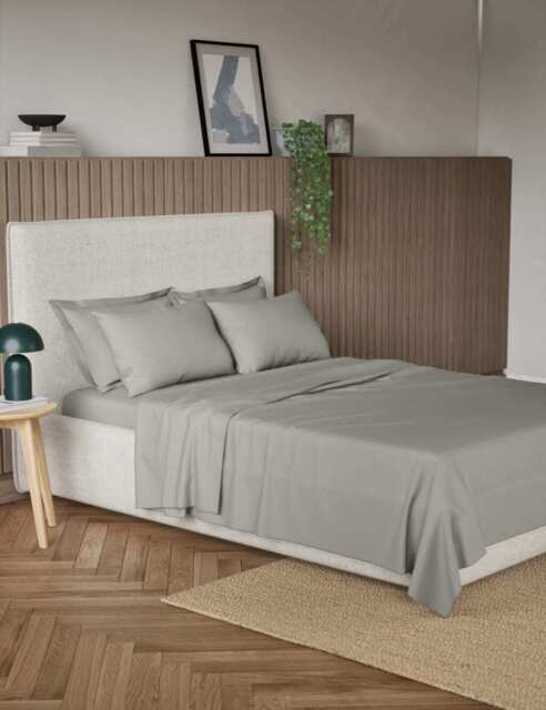 M&S Pure Cotton 300 Thread Count Flat Sheet Light Grey