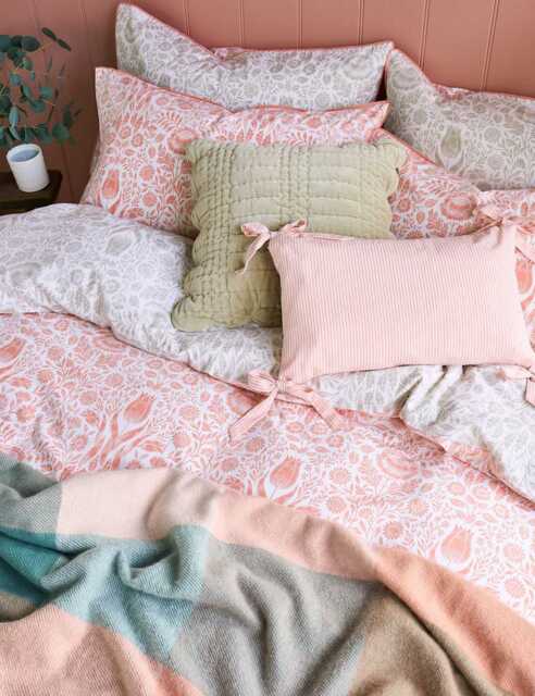 Laura Ashley Set Of 2 Ashstead Damask Pure Cotton Pillowcases Natural Mix