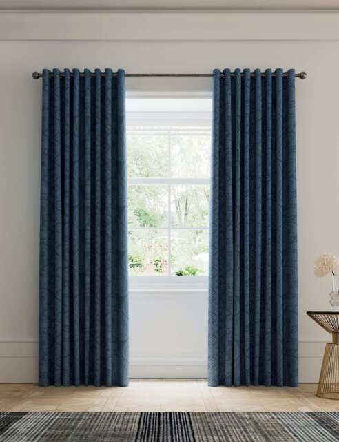 V&A Pure Cotton Silk Road Blackout Curtains - EW90 - Blue, Blue