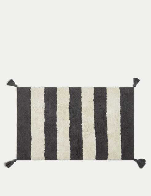 M&S Pure Cotton Striped Bath Mat Charcoal