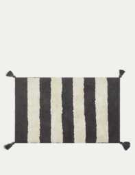 M&S Pure Cotton Striped Bath Mat Charcoal