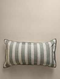 M&S Pure Cotton Embroidered Grid Bolster Cushion Green Mix
