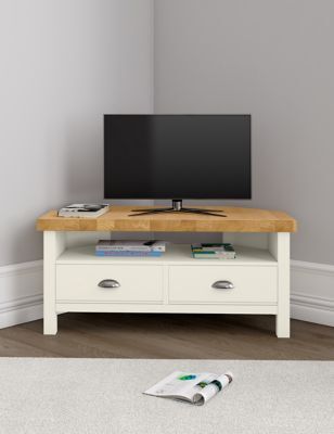 M&S Padstow Corner TV Unit - Ivory, Ivory,Dark Blue