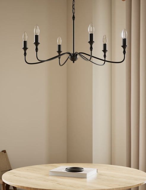 M&S Metal 6 Arm Chandelier Black